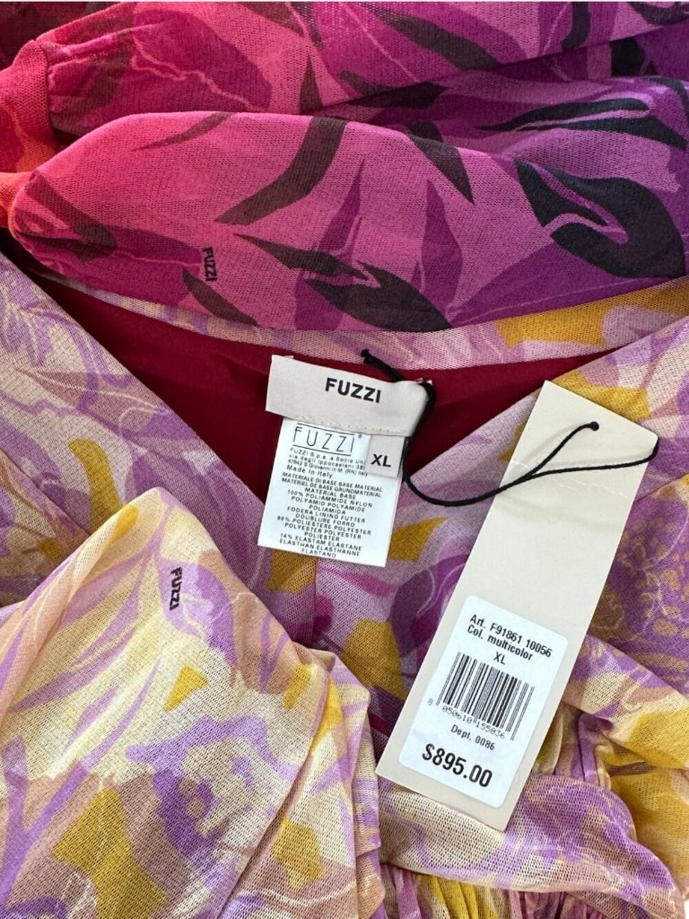 Fuzzi Gaultier Degrade Multicolor Floral Ombre Long Sleeve Maxi Dress NWT New XL - Picture 6 of 7